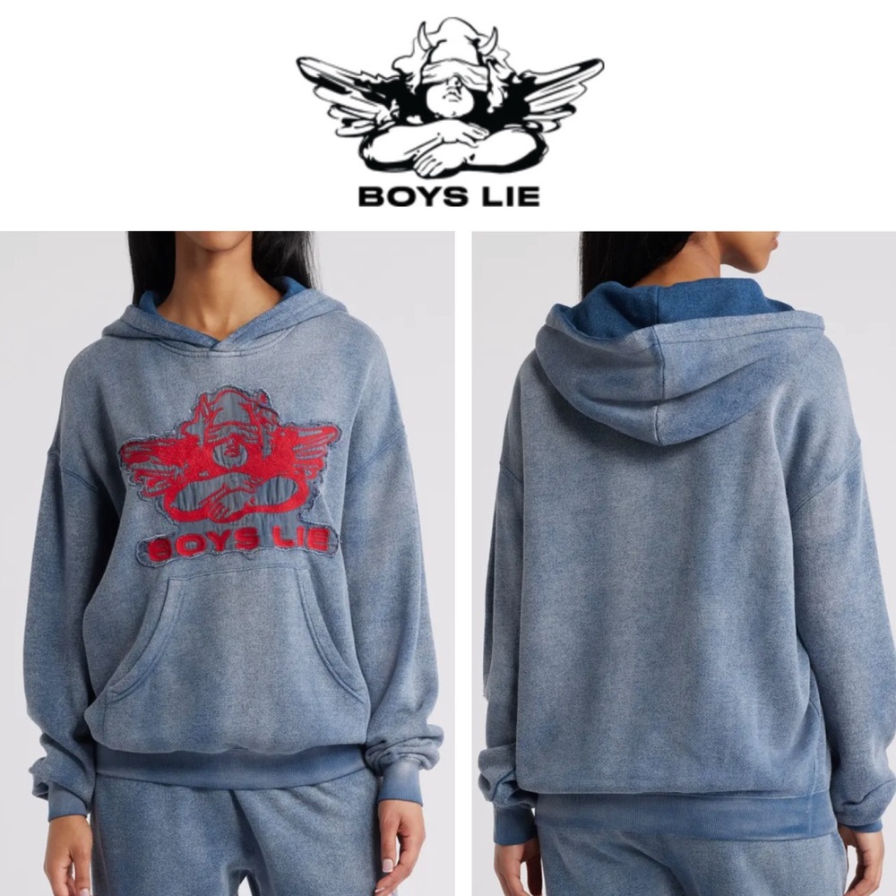 BOYS LIE Stitch Me Up Cotton Blend Logo Hoodie Sz M/L